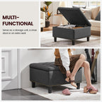 Yaheetech 28in Square Storage Ottoman Coffee Table with Nailhead, Dark Gray | Button-Tufted Linen-Look Fabric Bench, 3.2C Storage Space, Wood Legs, Metal Hinges, for Bedroom Foot of Bed Living Room