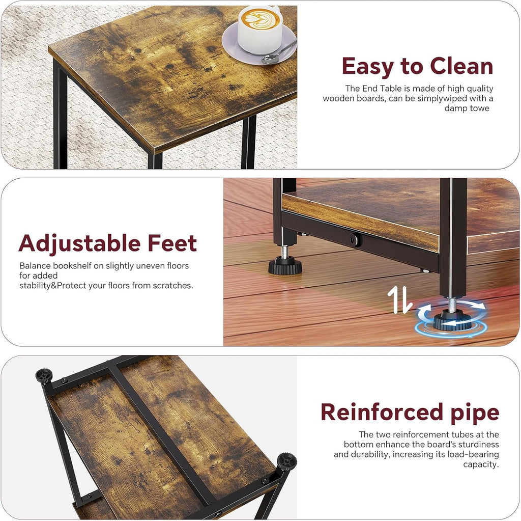 Simple Trending End Table, Nightstand Set of 2, Side Table for Living Room, Bedroom, Rustic Brown