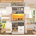 Unikito 72" Tall Pantry Cabinet, Kitchen Pantry Storage Cabinet with LED Light & Outlet, Kitchen Hutch Bar Cabinet with Microwave Stand, Wine Rack, Drawers and Shelves, Cupboard for Dining Room, White