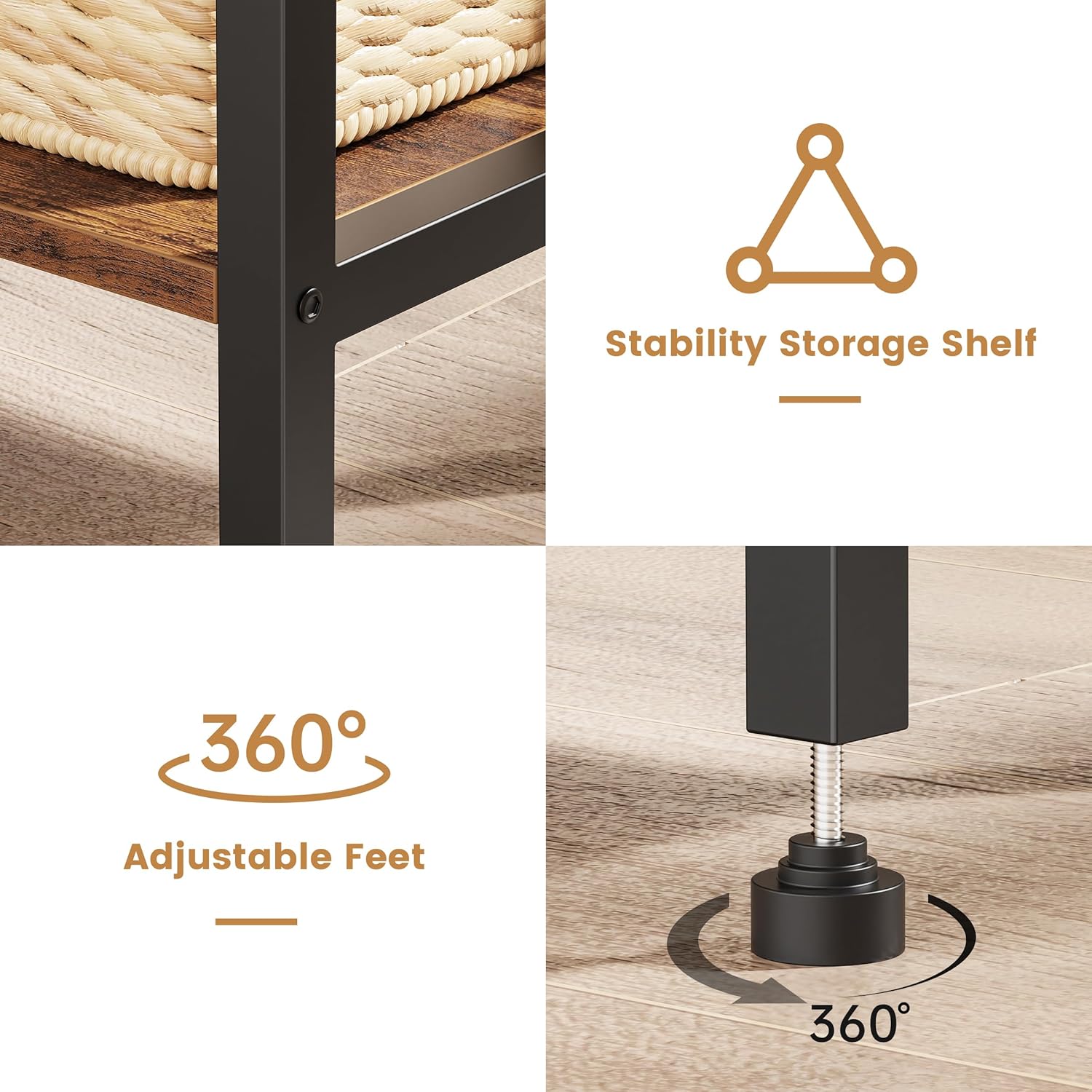 Asgolion Small Side Table, Tall End Table with Adjustable Shelf, Accent Table Stand for Home Decor, Small Entryway Table, Bedroom Nightstand, Living Room, Office, Rustic Brown