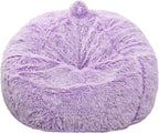Fluffy Bean Bag Chair for Kids, 2.5FT Round Memory Foam Filled Bean Bag for Teens & Kids, Ultra Soft Faux Fur Fabric Bean Bag Chairs for Playroom, Living Room, Bedroom, Lavender