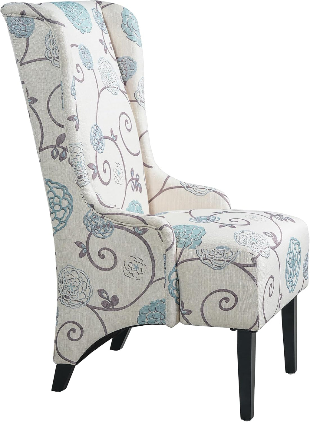 Christopher Knight Home Micua Luxury Upholstered Dining Chair with Floral Fabric Accent, Dining Room Chair with High Wingback, Comfy Living Room Chair and Birch Wood Legs, Extra Seating, Beige + Black