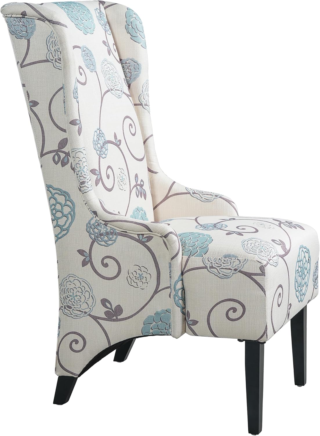 Christopher Knight Home Micua Luxury Upholstered Dining Chair with Floral Fabric Accent, Dining Room Chair with High Wingback, Comfy Living Room Chair and Birch Wood Legs, Extra Seating, Beige + Black
