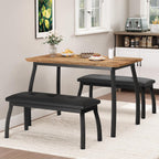 Dining Table Set for 4, 3-Piece Wooden Kitchen Table with 2 Upholstered Benches, Space-Saving Dinette Set for Restaurant, Studio, Dining Room, Home Kitchen(43''x28''x30''), Retro
