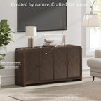 Oak&Sparrow Oak Sideboard Buffet Cabinet with Storage, 60'' Boho Buffets & Sideboards with Adjustable Shelves, Rattan Sideboard Cabinet with 4 Doors for Living Room, Hallway & Kitchen