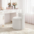 HUBSON Vanity Chair with Storage, Swivel Velvet Chairs with Back, Modern Round Accent Makeup Chair, No Assembly Vanity Stool for Living Room, Bedroom, Dressing, White