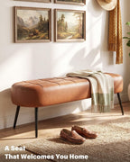 Entryway Bench, Modern PU Leather Upholstered End of Bed Bench Brown