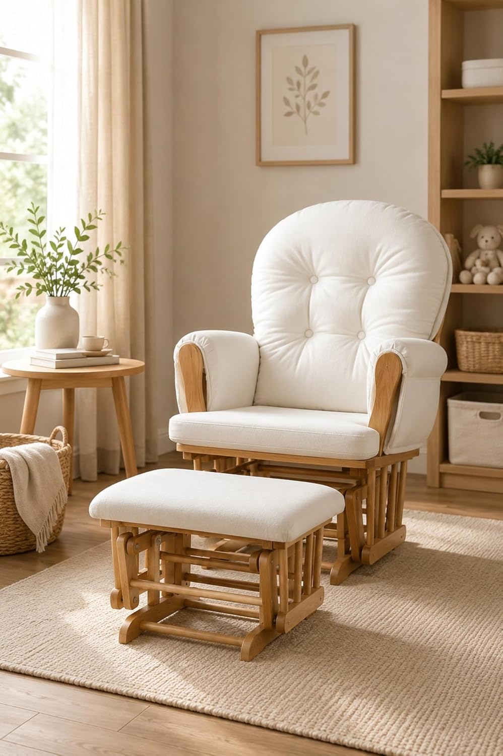 Suite Bebe Mason Glider & Ottoman, Poetic Natural Wood Finish and Beige Fabric