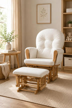 Suite Bebe Mason Glider & Ottoman, Poetic Natural Wood Finish and Beige Fabric