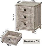 Joaxswe Farmhouse Nightstand Set 2, 18'' End Table | Sofa Bed Side Table with 3 Drawers, Oak Night Stand Cabinet for Organizer Bedroom Living Room