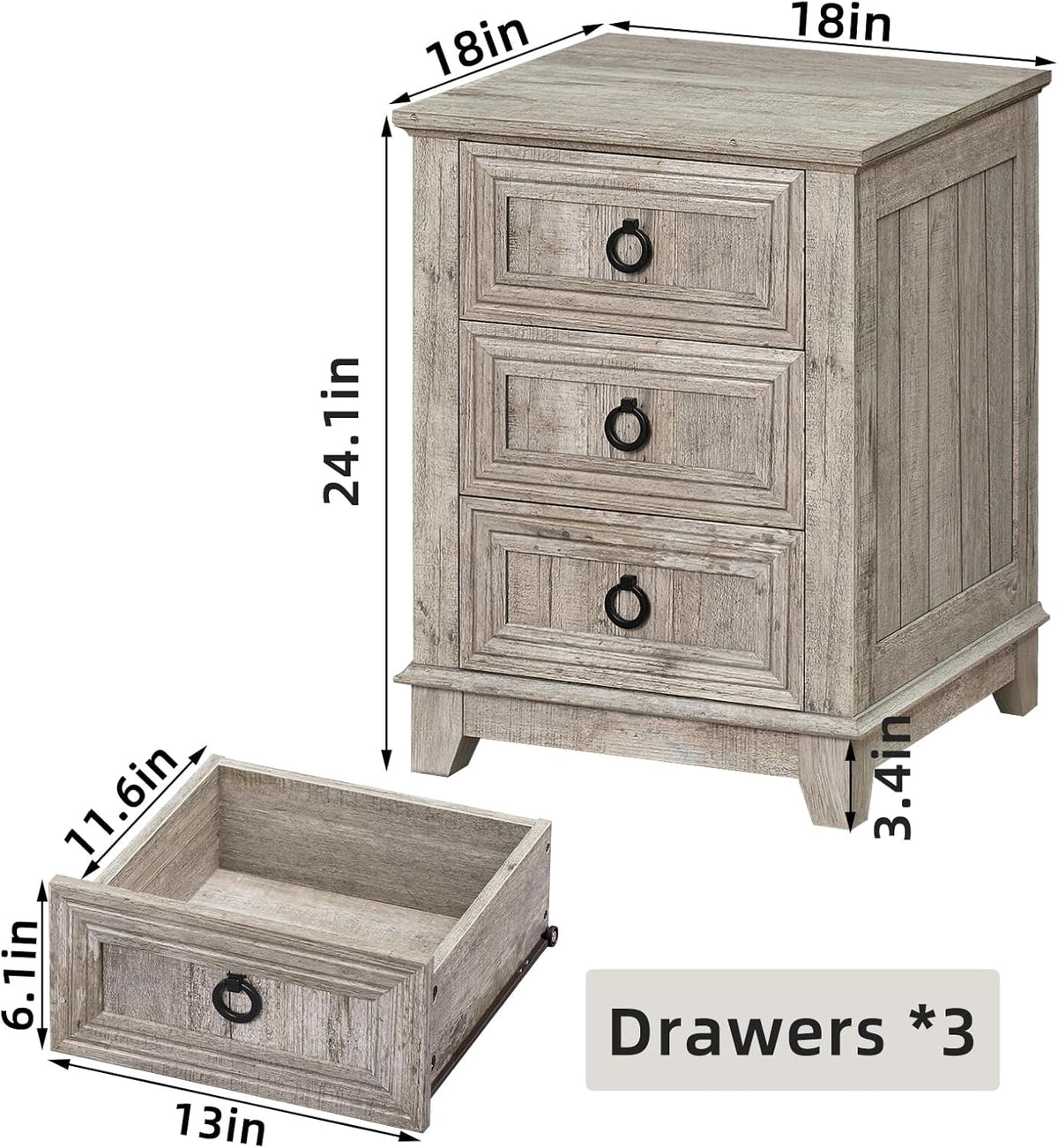 Joaxswe Farmhouse Nightstand Set 2, 18'' End Table | Sofa Bed Side Table with 3 Drawers, Oak Night Stand Cabinet for Organizer Bedroom Living Room