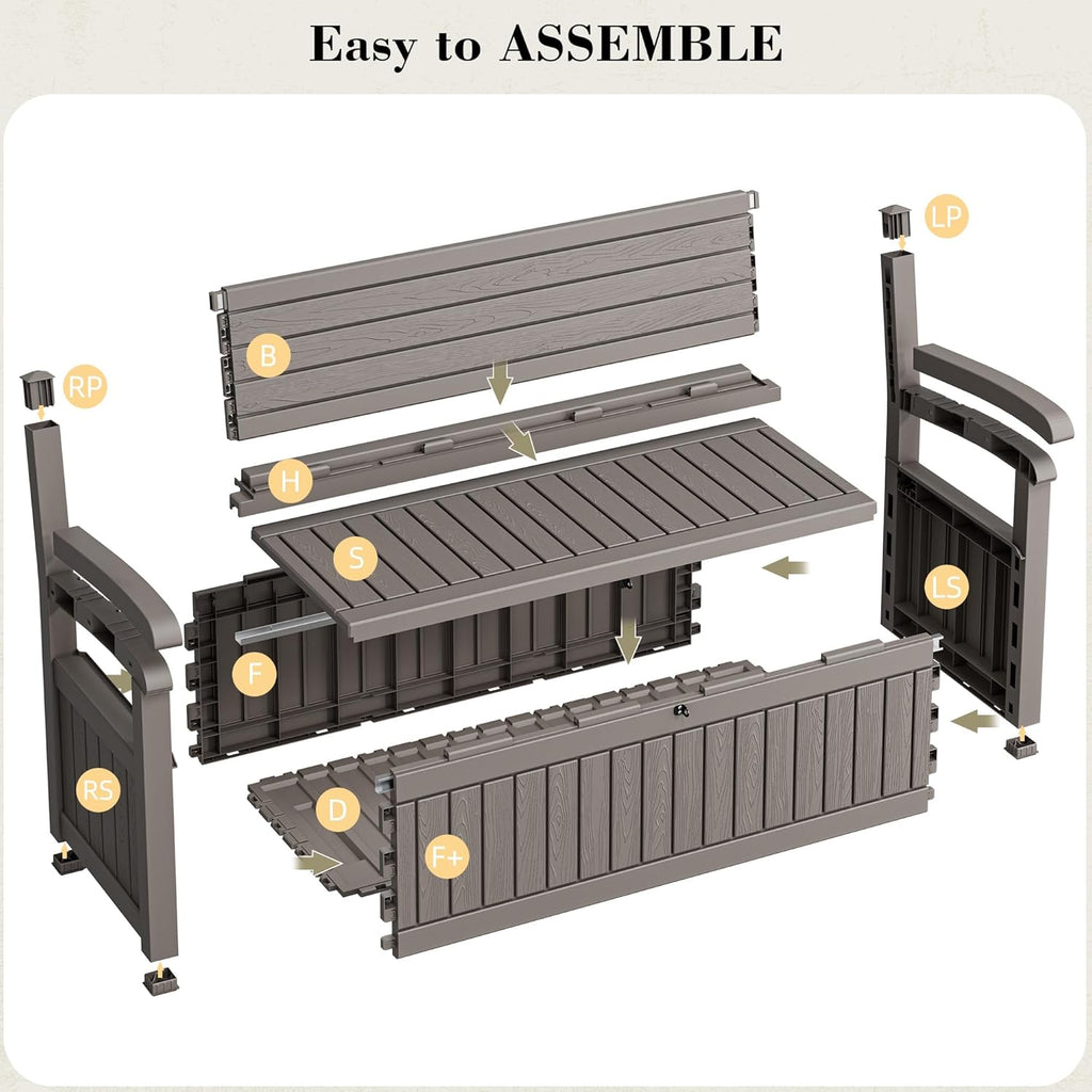 80 Gallon Outdoor Storage Box,Resin Stripes Deck Box Doubles as 2-Person Bench Seat,Waterproof Storage Outdoor Porch Bench for Cushions,Garden Tools and Pool Supplies Grey