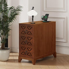 End Table with 3 Drawers and 2 Open Shelves, Walnut Finish Corner Table for Bedroom