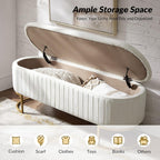 50.5” Velvet Storage Ottoman Bench with Gold-Toned Legs, Luxury Upholstered End of Bed Multi-Functional Footrest & Seat for Bedroom & Entryway