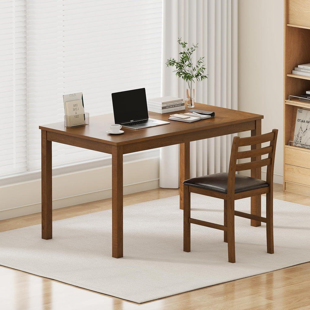 WiberWi Dining Table Set for 4, Solid Wood Kitchen Table and Chairs Set of 4, 43.3” Space-Saving Mid Century Modern Dining Room Table with Upholstered Chairs, Walnut