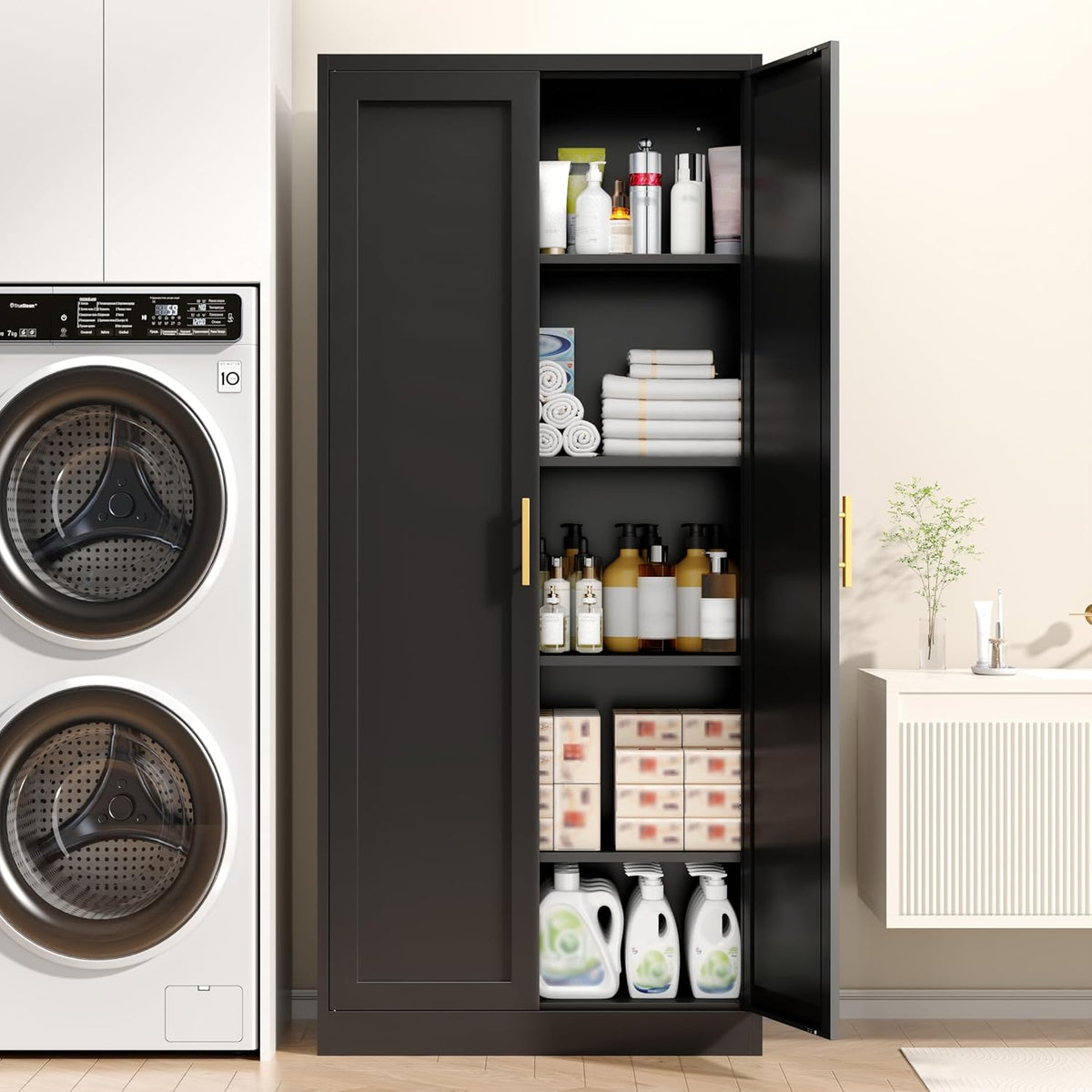 71” Tall Kitchen Pantry Cabinet, Metal Storage Cabinet with 2 Doors and 4 Adjustable Shelves for Kitchen, Living Room, Laundry Room