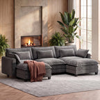 Marsail 110.6" Modular Sectional Sofa, 5-Seat Chenille Couch with Deep Seat, Ottoman & Throw Pillows, U-Shaped Couch for Living Room, Grey