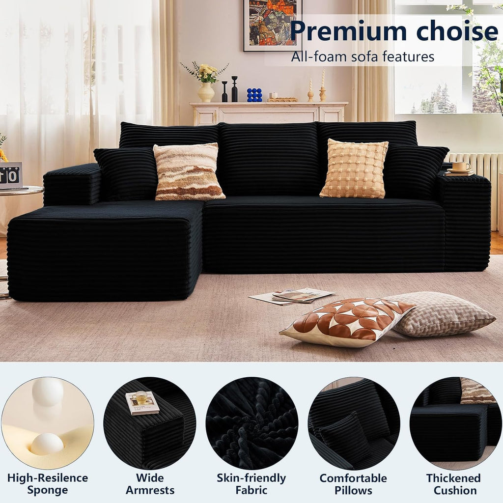 95" Cloud Sectional Couch with L-Shape Chaise, Modern Cloud Couch with Deep Seat, Modular Sectional Couches for Living Room, Apartment, Office, No Assembly Required