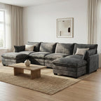 Modular Sectional Couch for Living Room, U Shaped Comfy Sofa | Comfortable Foam Cushions, Sturdy Frame, Appealing Look, Easy Assembly, Soft Chenille Fabric, Movable Ottoman, Dark Gray