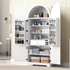 72" Tall Arched Kitchen Pantry Cabinet, Fluted Freestanding Storage Cupboard with 8 Door Shelves, 3 Adjustable Shelves and Hidden Drawer,Cabinet for Kitchen, Dining & Bathroom,White