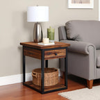 Claremont Rustic Solid Wood End Table with Drawer and Shelf – Farmhouse Accent or Nightstand with Natural Knots, Rough-Hewn Edges for Living Room or Bedroom by Alaterre Furniture (Dark Brown)