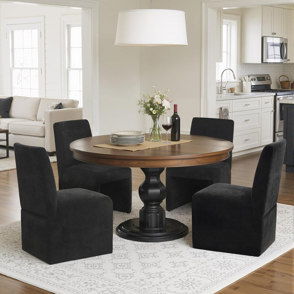 RNKSFX Black Upholstered Dining Chairs Set of 2, Kitchen & Dining Room Chairs, Mid Century Modern Chairs, Linen Dining Chairs with Wooden Frame, Fabric