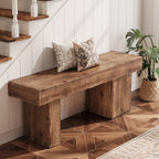 Solid Wood Bench, 47” Farmhouse Entryway Bench with Thickened Seat & Artistic Legs, Heavy Duty Indoor Bench for Bedroom, Hallway, Living Room, Indoor, Porch, Natural