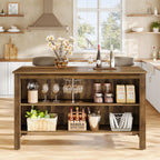 Tribesigns Kitchen Island with Seating and Storage, 59-Inch Large Farmhouse Stationary Island Table for Kitchen, 3-Tier Counter Height Coffee Bar Tables for Dining Room, Rustic Brown