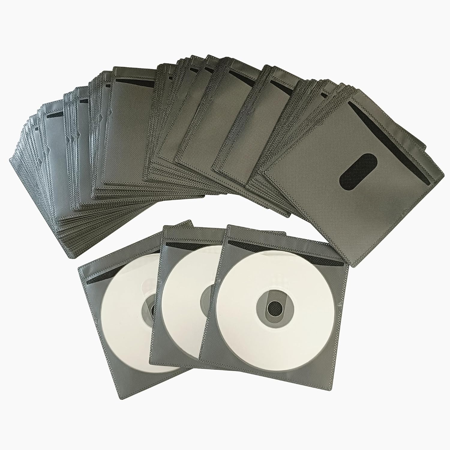 100 Pack Premium CD DVD Sleeves Cases,Thick Non-Woven Material Double-Sided Refill Plastic Sleeve for CD and DVD Storage Binders Disc Case with Drop-Proof Closure(New Black)
