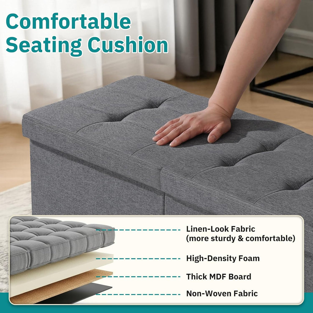 30-INCH Ottoman with Storage, Footrest Storage Bench, End of Bed Bench Coffee Table for Living Room, Bedroom, Entryway (Gray)