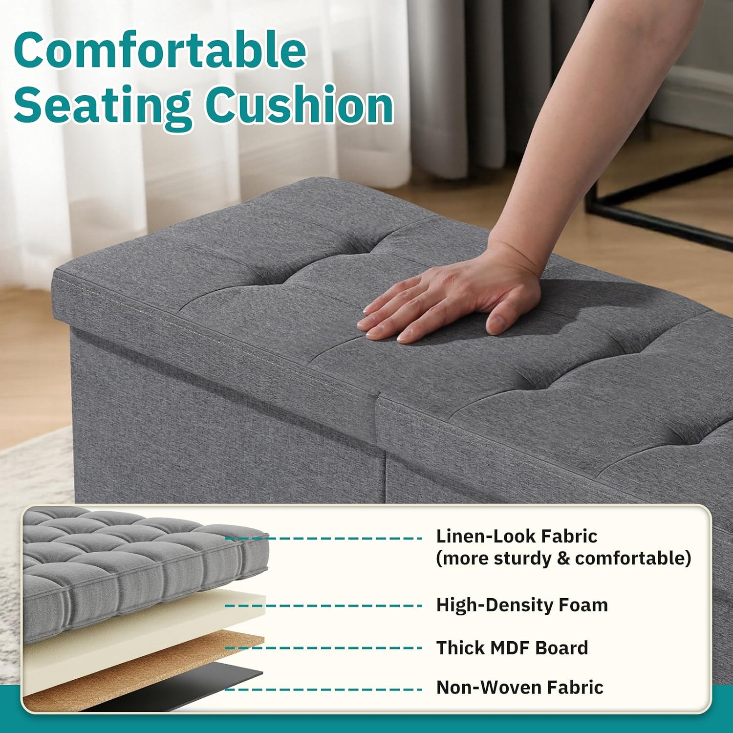 30-INCH Ottoman with Storage, Footrest Storage Bench, End of Bed Bench Coffee Table for Living Room, Bedroom, Entryway (Gray)