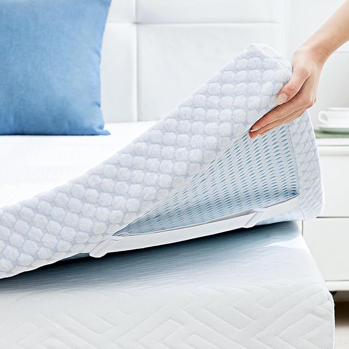 SINWEEK 3 Inch Twin Cooling Memory Foam Mattress Topper for Pressure Relief, Thick Bed Mattress Pad with Cooling Soft Cover and Adjustable Straps, CertiPUR-US Certified