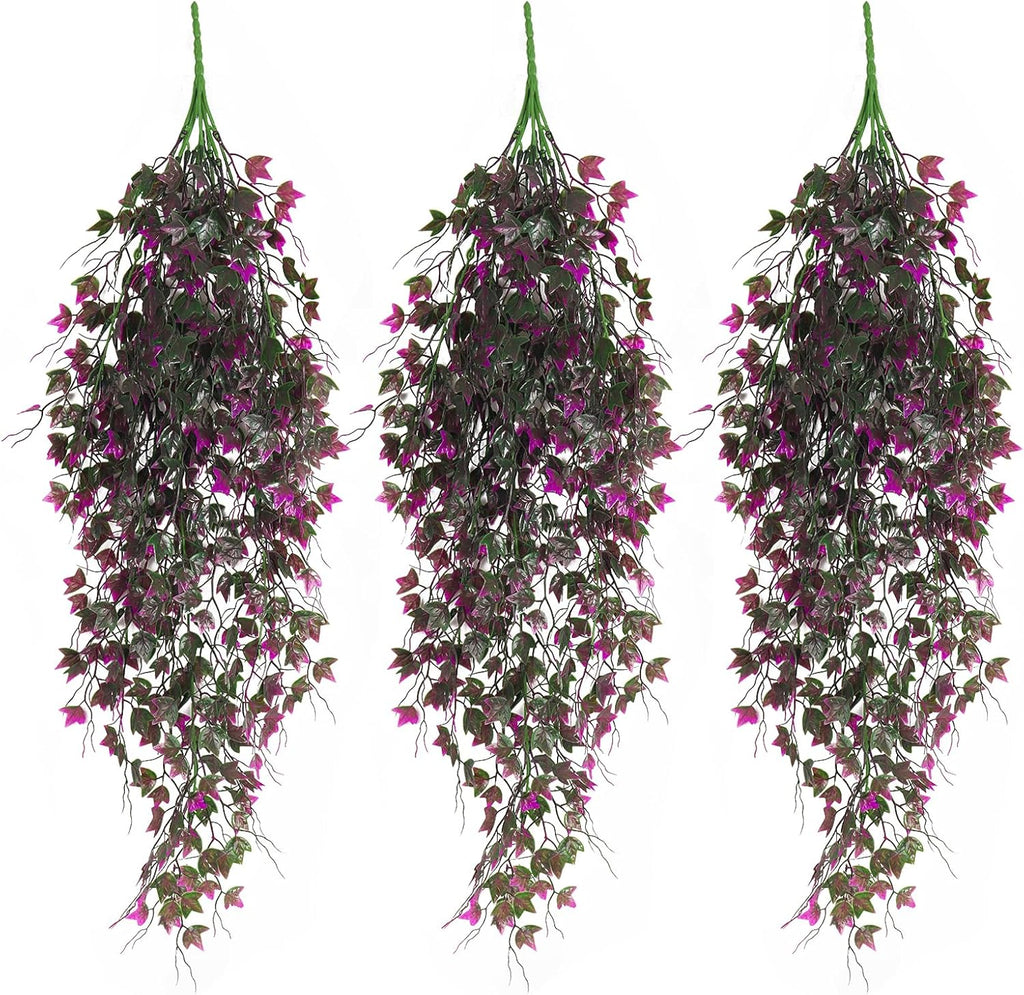 RECUTMS Artificial Hanging Plants Fake Ivy Plant Faux Plants Hanging UV Resistant Artificial Plants for Outdoor Garden Porch Decor Indoor Table Wall Room Office Decoration(Fuchsia)