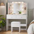 Haewon Makeup Vanity Desk with Lighted Mirror and Chair Set, White | 10 LED Light Bulbs, 3 Lighting Modes, Built-in Power Outlet, Storage Drawers and Shelves, for Bedroom