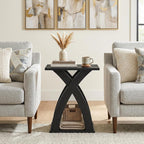 HOOBRO End Table Living Room, Narrow Side Table for Small Spaces, Black 3 Tier End Table with Storage Shelf, X-Design Slim Nightstand Bedside Table, Living Room, Bedroom, Black BK356BZ01N1