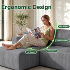 130" Couch U-Shaped Sectional Sofa, Grey | Corduroy Cloud Couch with Double Chaise, 30D Memory Foam, Compressed Sofa for Living Room, No Assembly Required