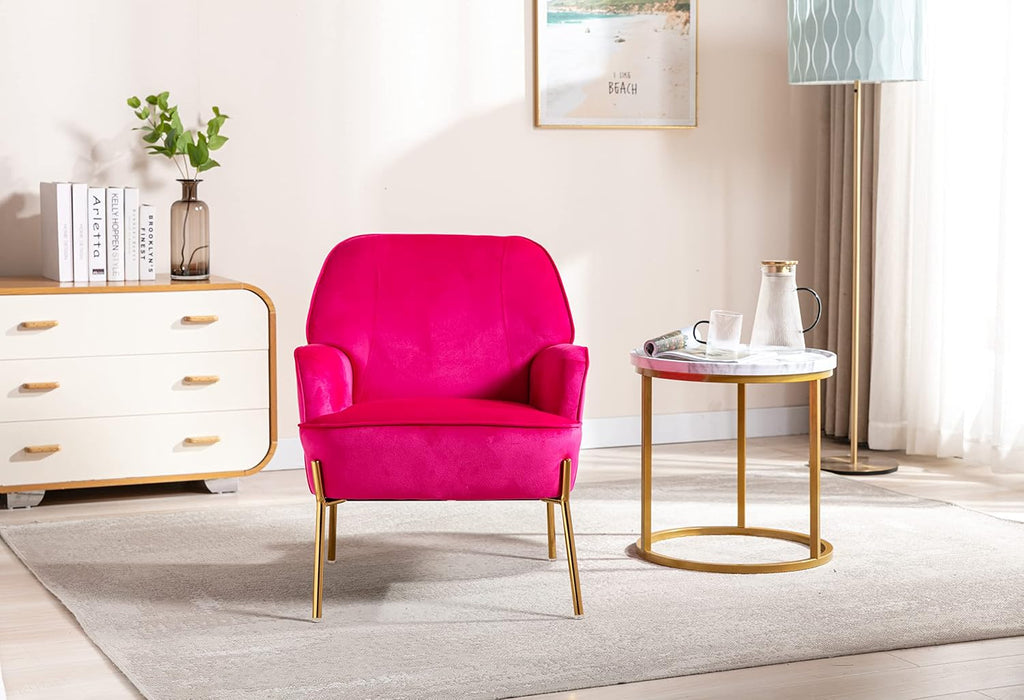 Comfy Velvet Accent Chair with Glam Metal Legs for Dining Room Bedroom Living Room Beauty(Rose red)
