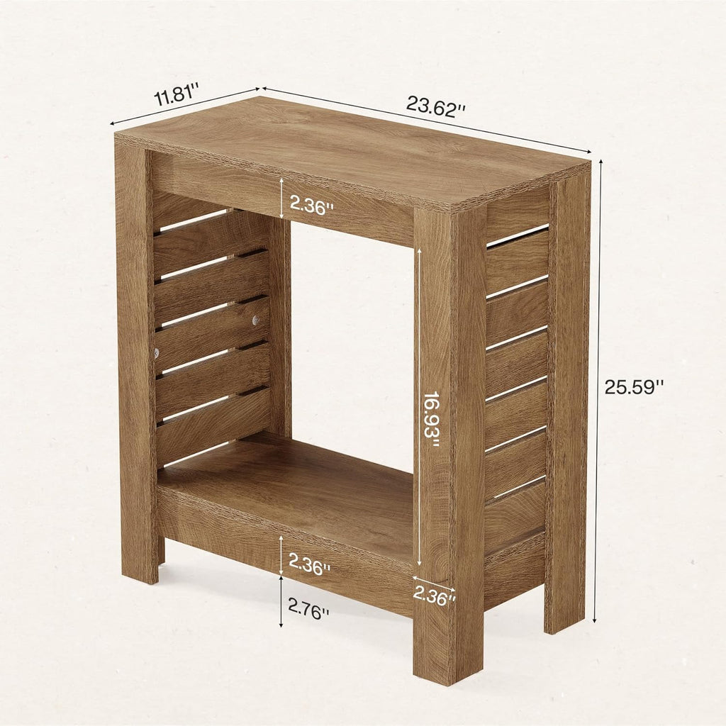 Tribesigns Narrow Side Table, 2-Tier Farmhouse Wooden End Table with Storage Shelf, Skinny Accent Nightstand for Living Room, Bedroom and Office, Easy Assembly (1)