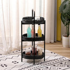 3 Tier Handwoven Oval Side Table Storage Basket with Detachable Trays | Woven Paper Rope Organizer for Living Room Bedroom Kitchen | Sturdy Metal Frame Tiered Shelf for Home Decor (Black)