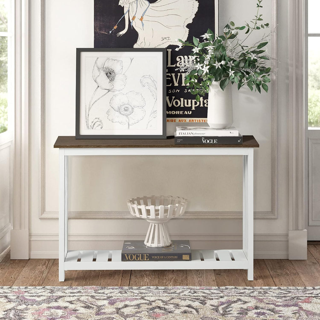 ChooChoo Farmhouse Console Table, Narrow Sofa Table for Entryway, 40 Inch | Rustic Entryway Table for Living Room, Hallway, White