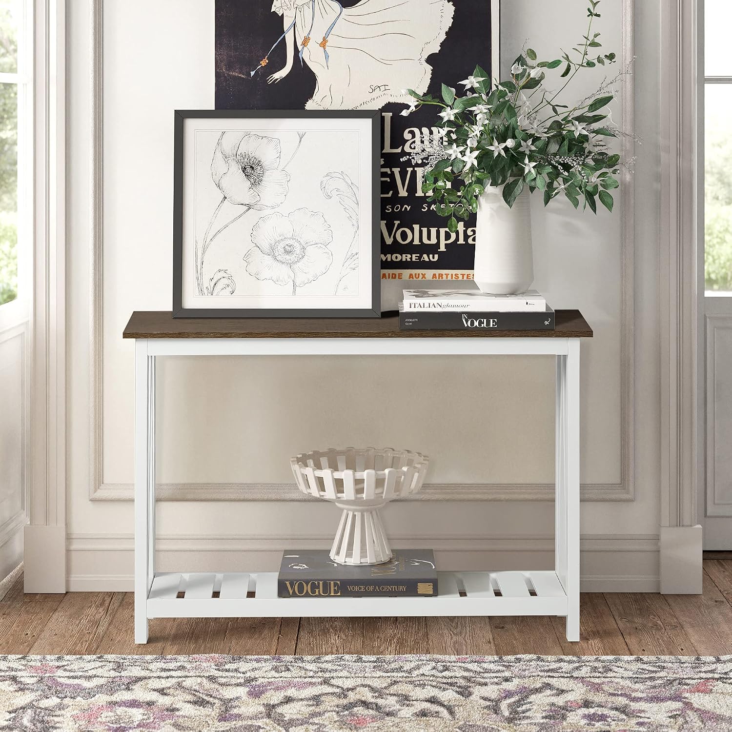 ChooChoo Farmhouse Console Table, Narrow Sofa Table for Entryway, 40 Inch | Rustic Entryway Table for Living Room, Hallway, White