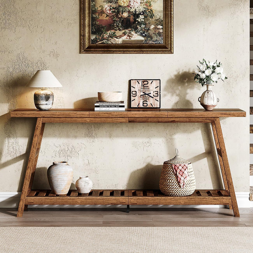 ChooChoo 70.9 Inch Long Console Tables for Entryway, Hallway Table, 2-Tier | Narrow Sofa Table, Behind Couch Table for Living Room, Walnut