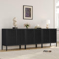 Yechen Full Black Rattan Cabient, Boho Sideboard Cabinet with Natural Rattan Decorated Doors, 31.5" W Accent Cane Credenza Buffet Console Storage, for Living Room Entryway Kitchen, Metal Legs/Set of 3