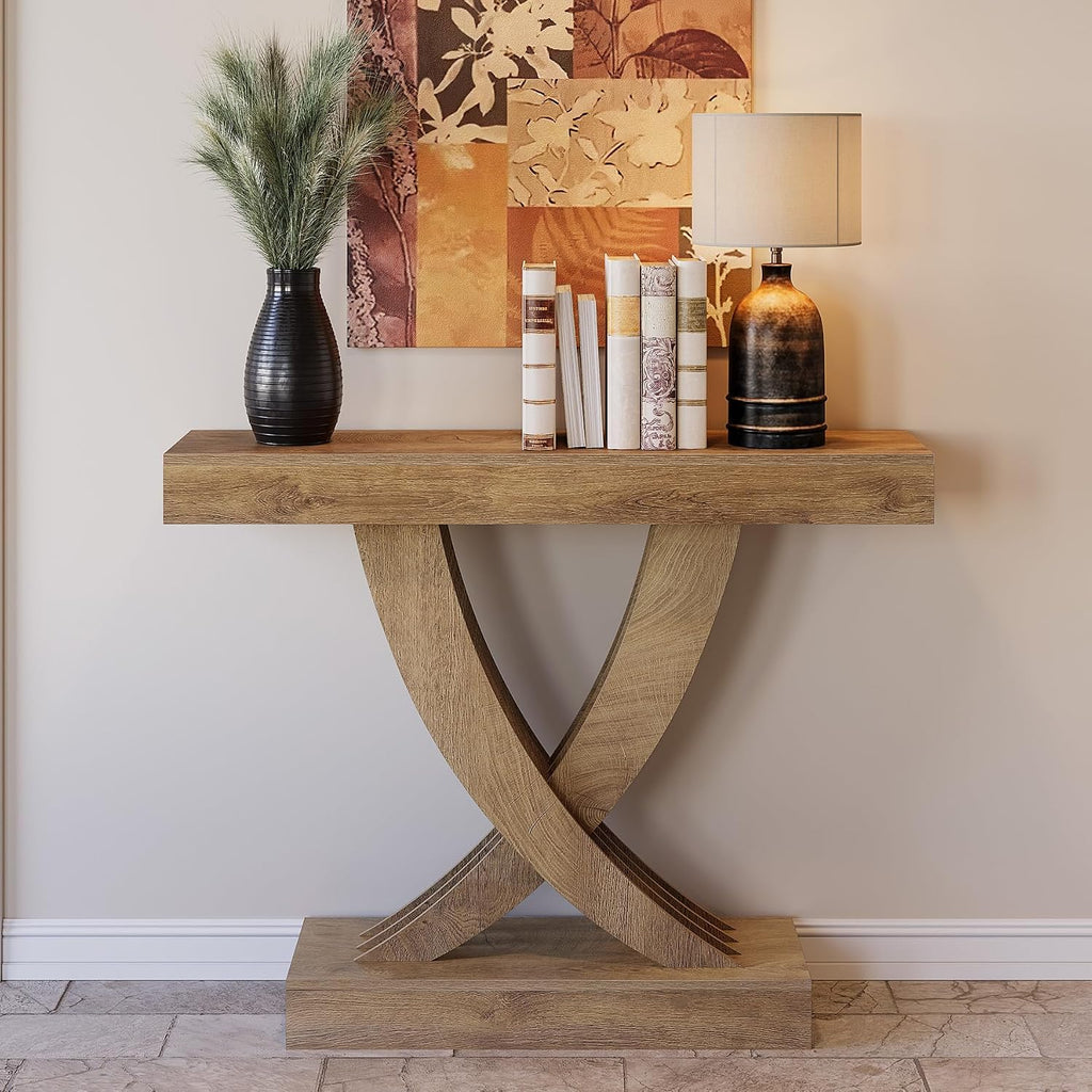 LITTLE TREE 43.3 Inch Entryway Table, Farmhouse Wooden Console Table Behind The Couch, Rectangular Sofa Table for Entrance, Hallway, Living Room, Foyer, Brown