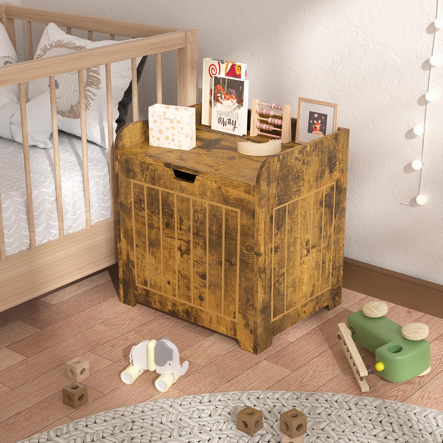 Aenuert Storage Chests, Small Cube Organizer Box,Wooden Entryway Storage (Brown, Without Handles)