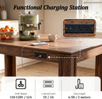 Farmhouse Dining Table for 6-8 People, 71-Inch Wooden Kitchen Table with 2 Drawers,Rectangular Dining Table with Charging Station for Dining Room, Kitchen, Home Office,Walnut Wood