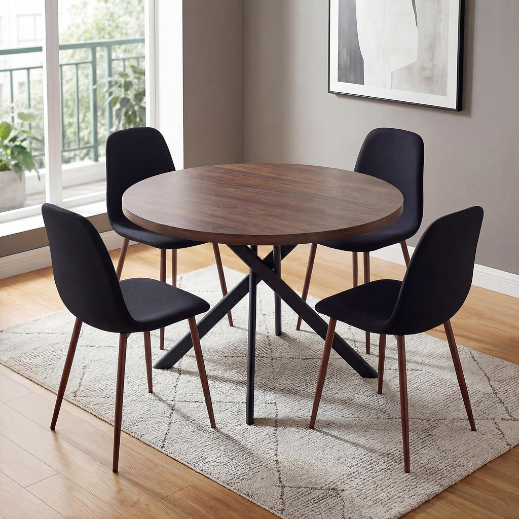 Round Dining Table Set for 4, Round Kitchen Dining Table and Chairs Set for 4,46.5" Modern Dining Room Table Set for 4 with Upholstered Chairs for Small Space Kitchen Office Cafe Apartment