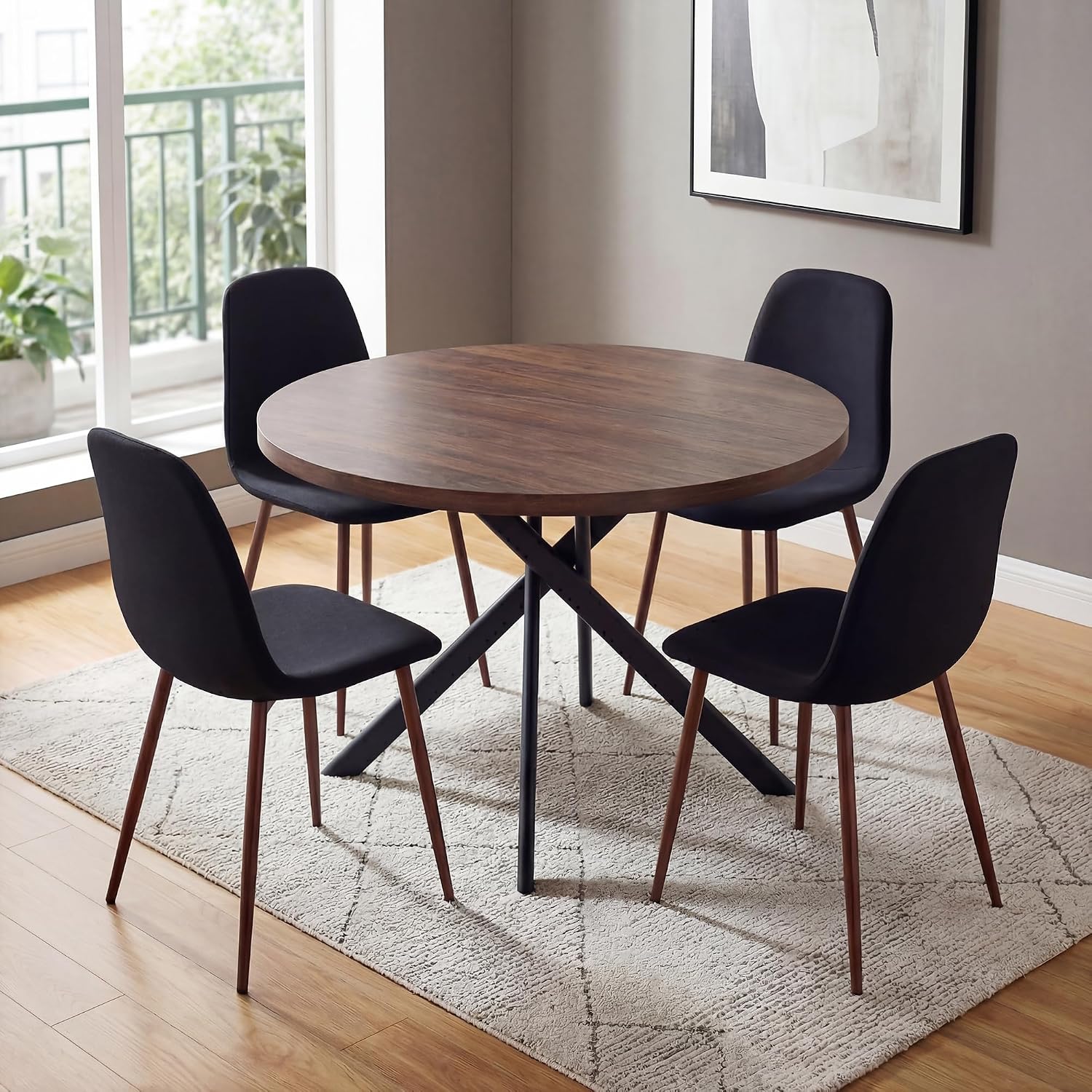 Round Dining Table Set for 4, Round Kitchen Dining Table and Chairs Set for 4,46.5" Modern Dining Room Table Set for 4 with Upholstered Chairs for Small Space Kitchen Office Cafe Apartment