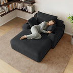 69” Oversized Chaise Lounge Chair Indoor, Soft Floor Chaise Lounge Reading Chairs with 4 Side Pockets and 2 Cup Holders, Comfy Corduroy Sleeper Sofa Bed for Living Room Bedroom, Black