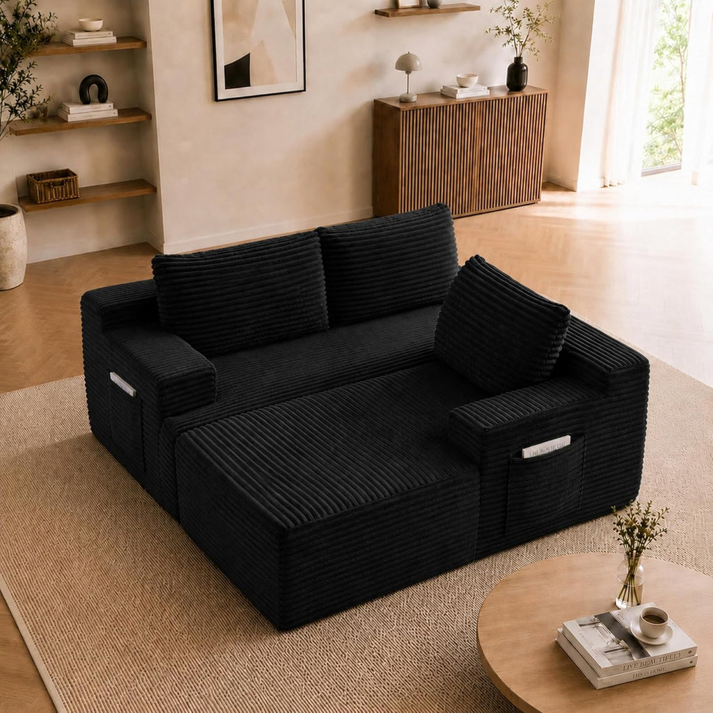 Couch Comfy Sectional Couches for Living Room,U Shaped Modular Cloud Couch Sofa, Minimalist Modular Sectional Sofa with Deep Seat (Black, 96" L Shaped with Right Facing Chaise)